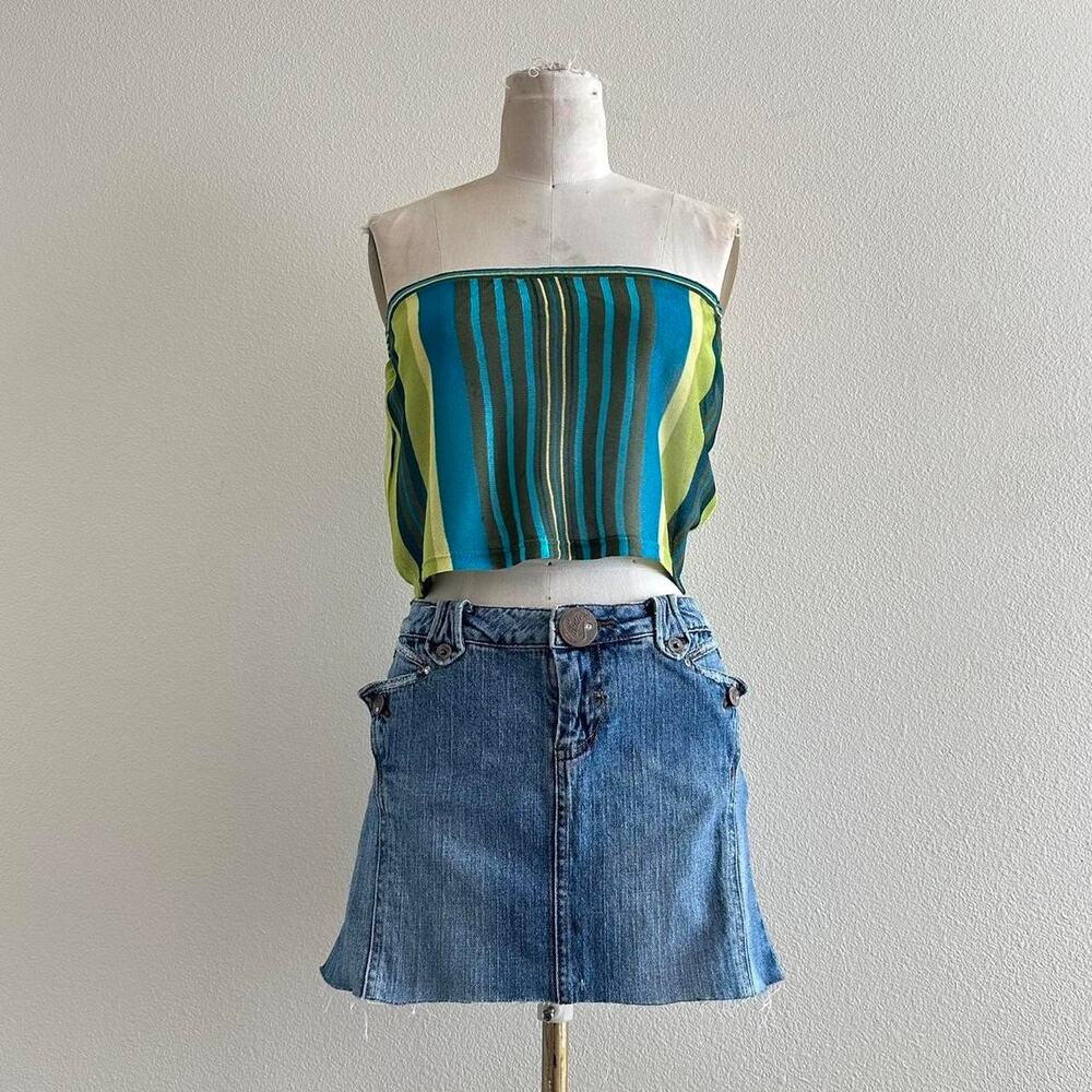 handmade blue green striped sheer mesh bandeau